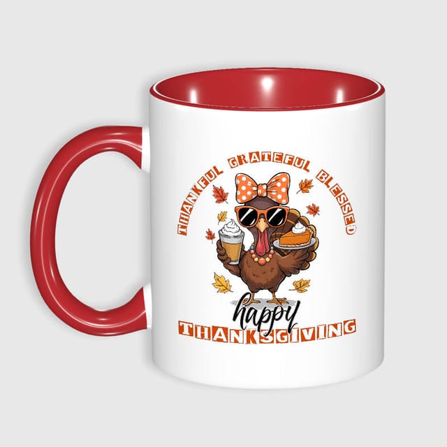 Funny Turkey 11oz Red Accent Mug for Thanksgiving Gift