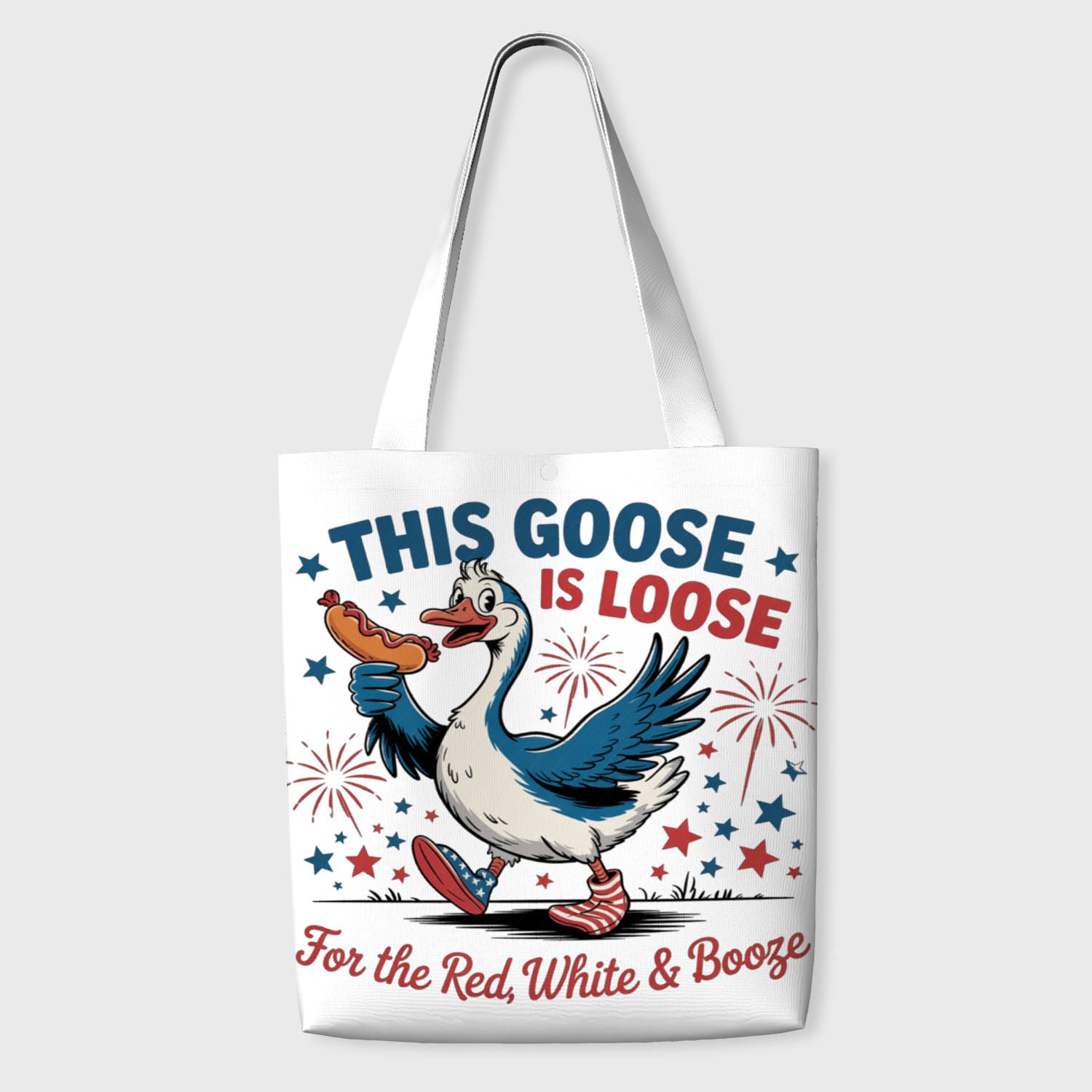 Funny Patriotic Goose Tote Bag for July 4th Daily Use