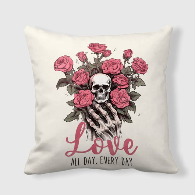 Gothic Skull Rose Throw Pillow for Girlfriend Valentine Gift