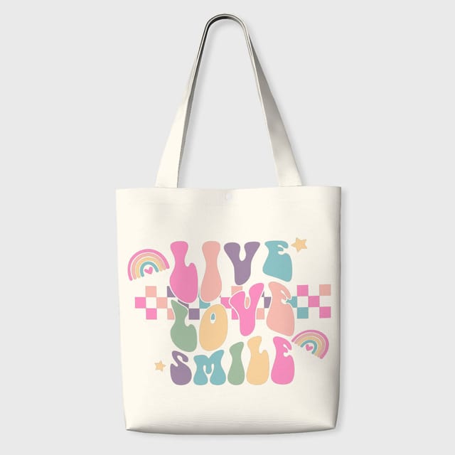 Groovy Live Love Smile Tote Bag for Her Daily Use Gift