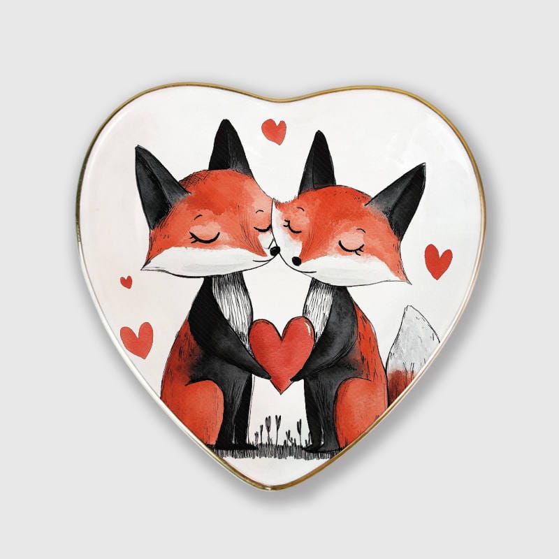 Cute Fox Couple Heart Jewelry Tray for Couples Gift