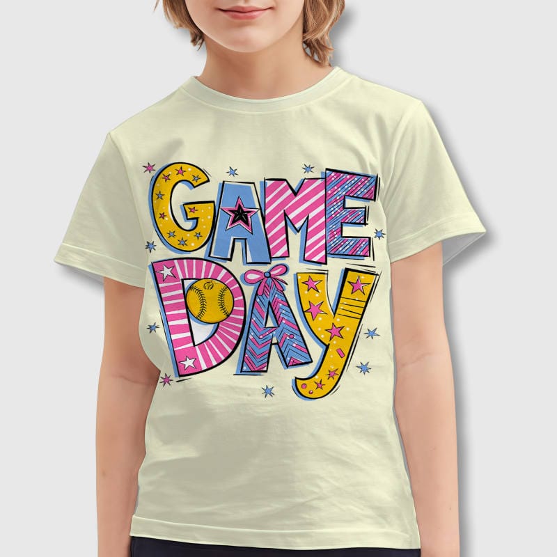 Game Day Softball Graphic Kids T-Shirt for Boys Girls Sports Fans