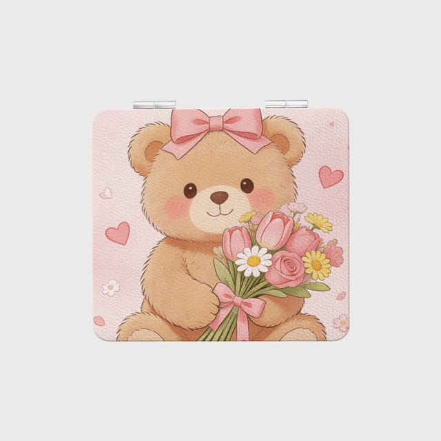 Cute Teddy Bear Pocket Makeup Mirror for Her Valentine Gift