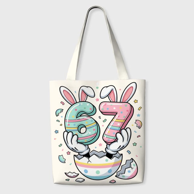 67th Birthday Easter Bunny Canvas Tote Bag for Daily Use