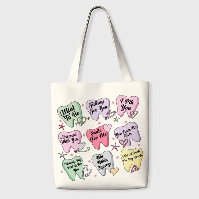 Funny Dental Pun Canvas Tote Bag for Dentists Valentine Gift