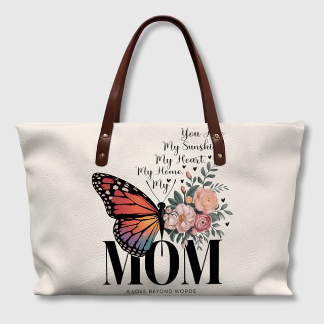 Floral Butterfly PU Leather Tote Bag for Mom Mother's Day Gift