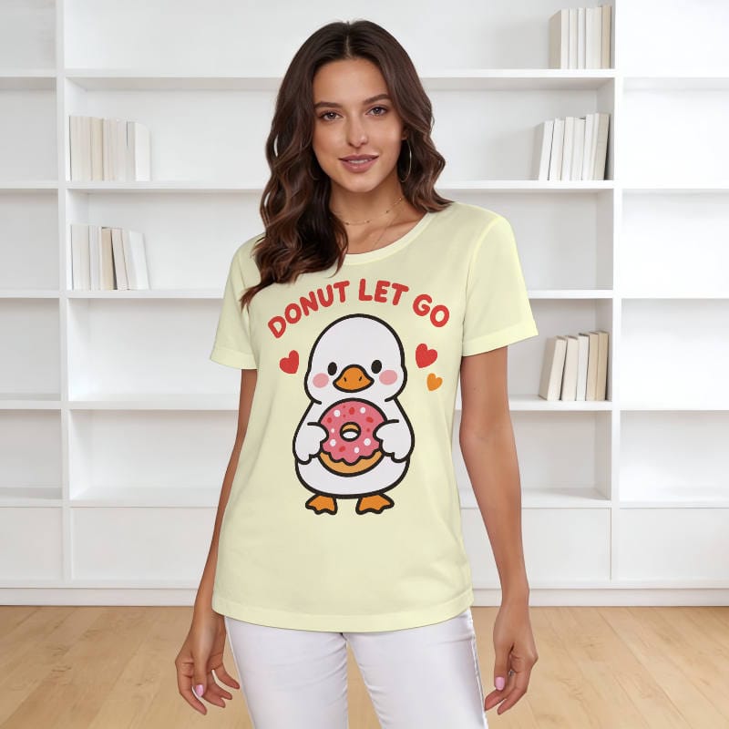 Cute Donut Duck Pun T-Shirt for Women Daily Casual Wear