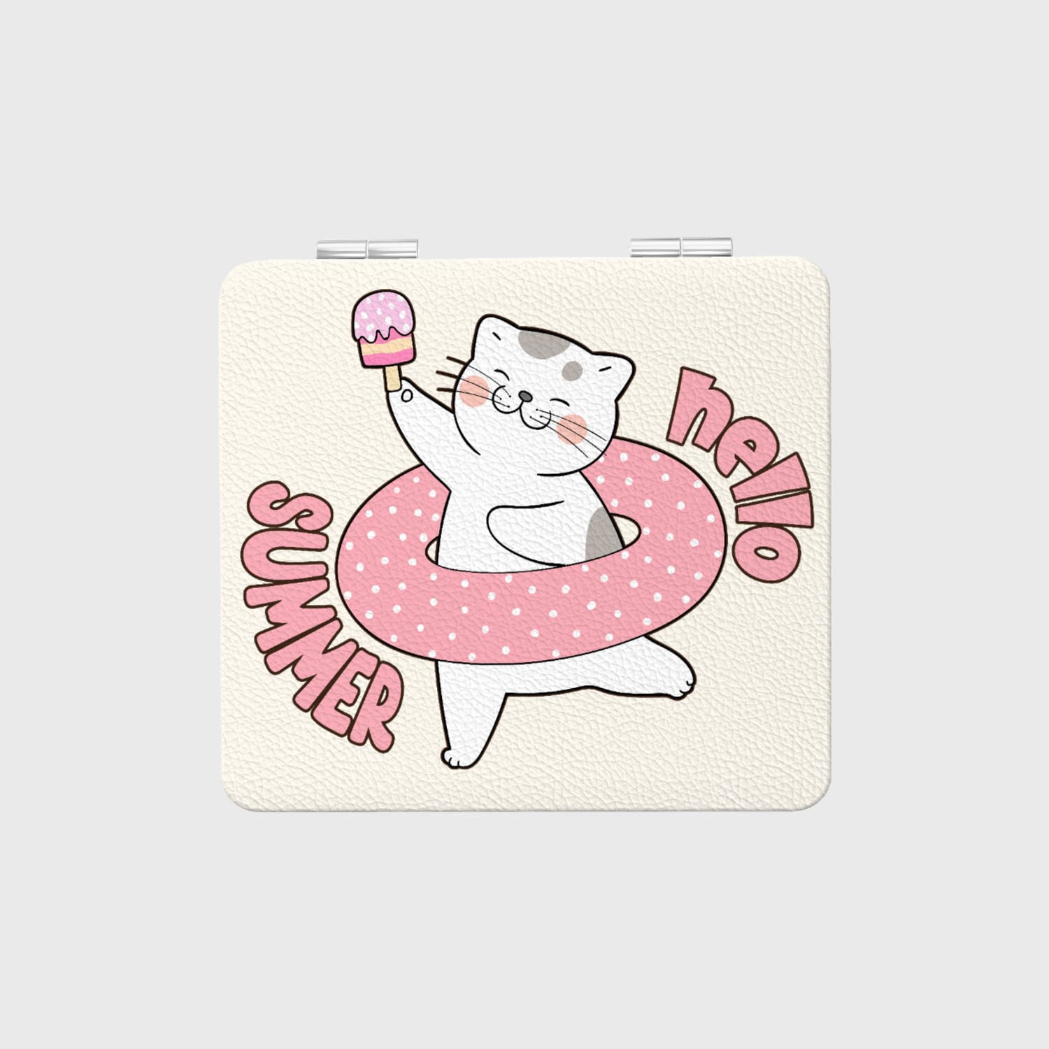 Cute Summer Cat Magnifying Compact Mirror for Cat Lovers Travel Gift