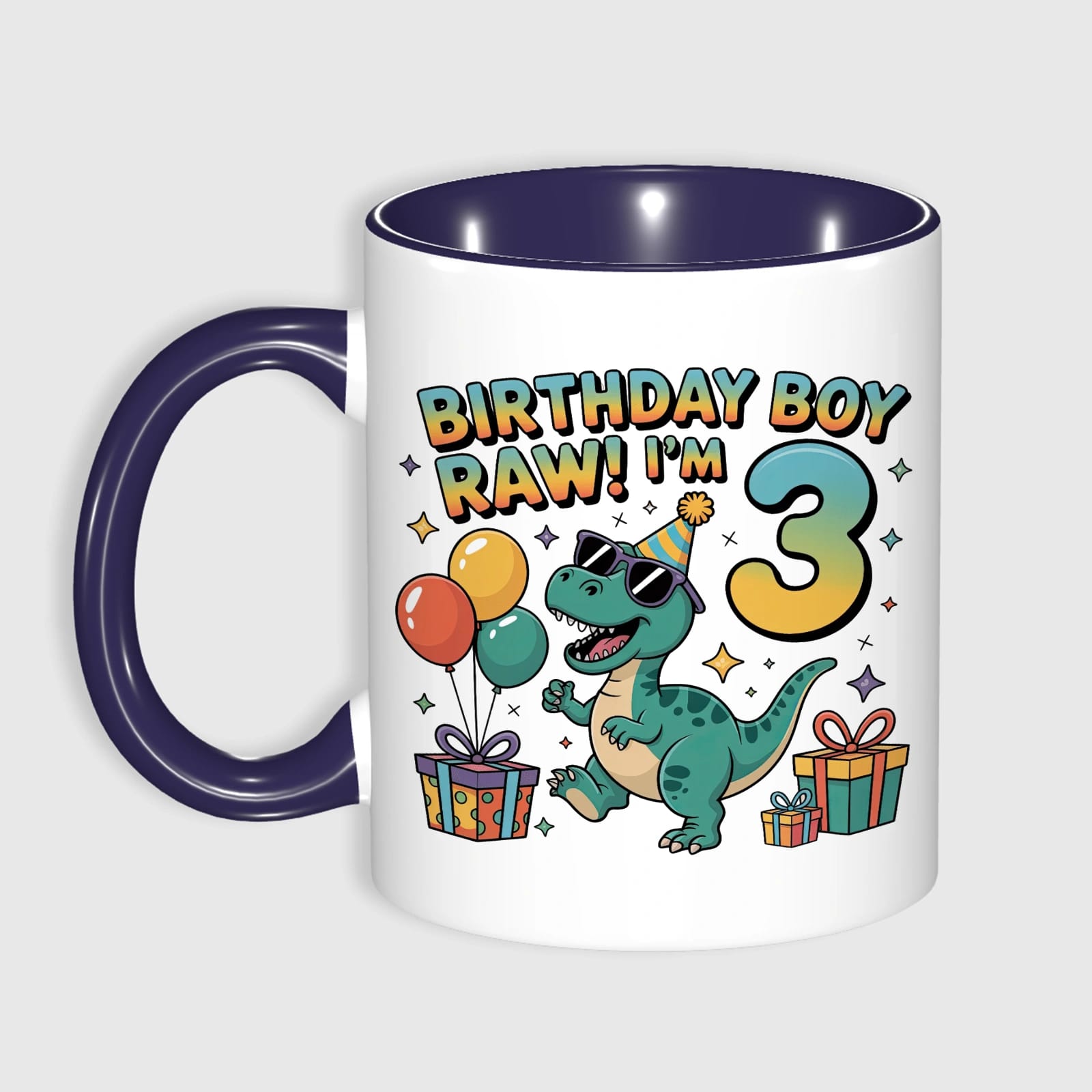 T-Rex 3rd Birthday Accent Coffee Mug for Toddler Boy Birthday Gift