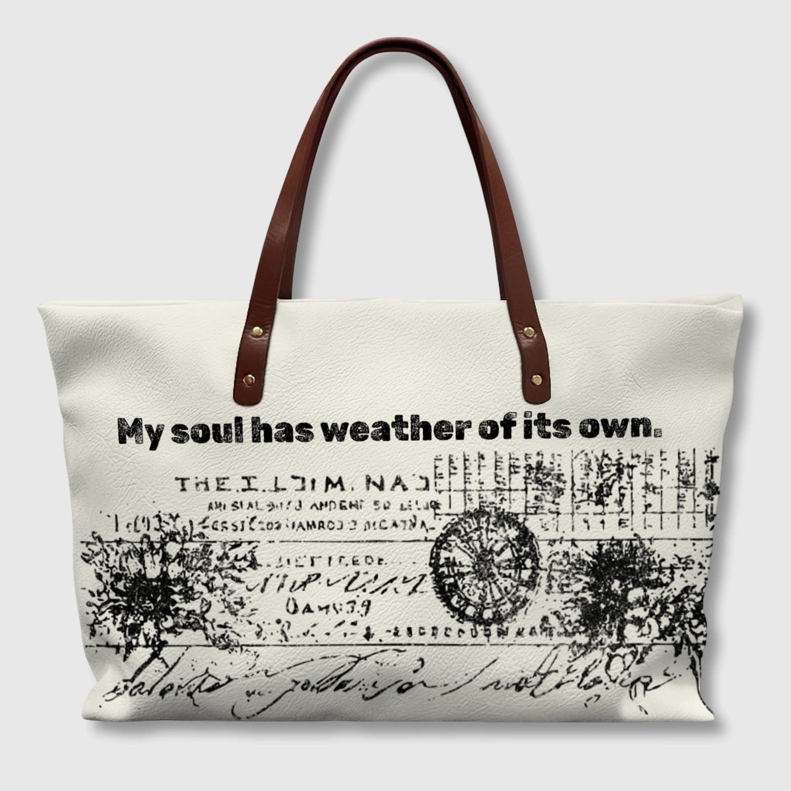 Vintage Literary Quote PU Leather Tote Bag for Book Lovers Gift