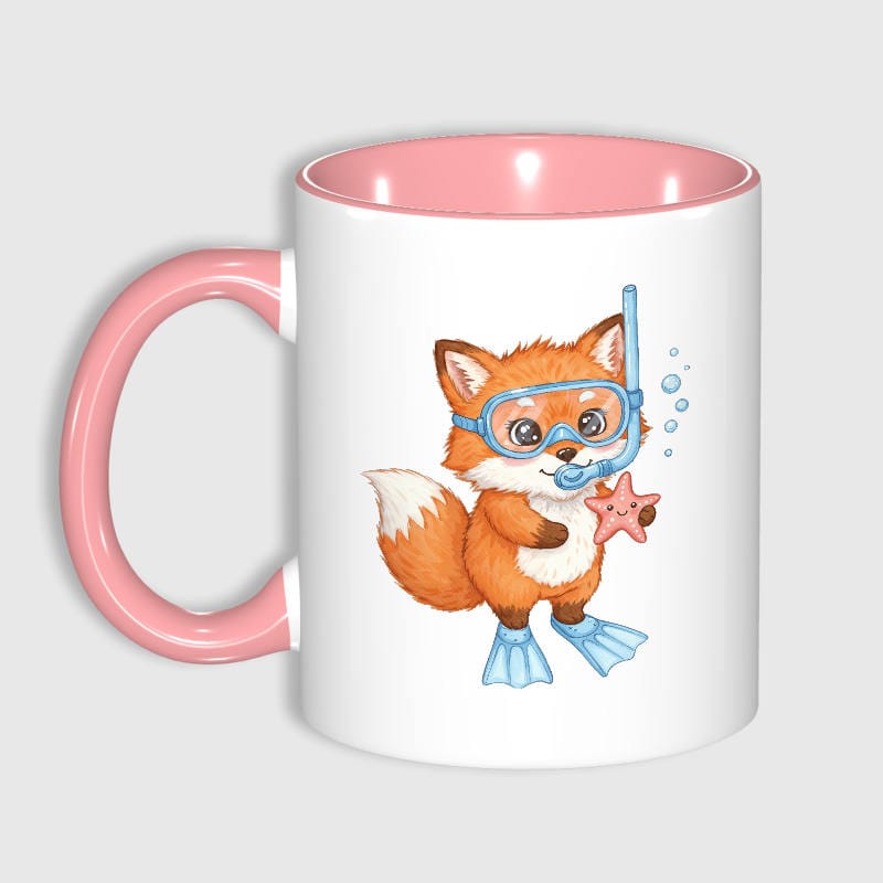 Cute Snorkeling Fox Ceramic Mug for Fox Lovers Summer Gift