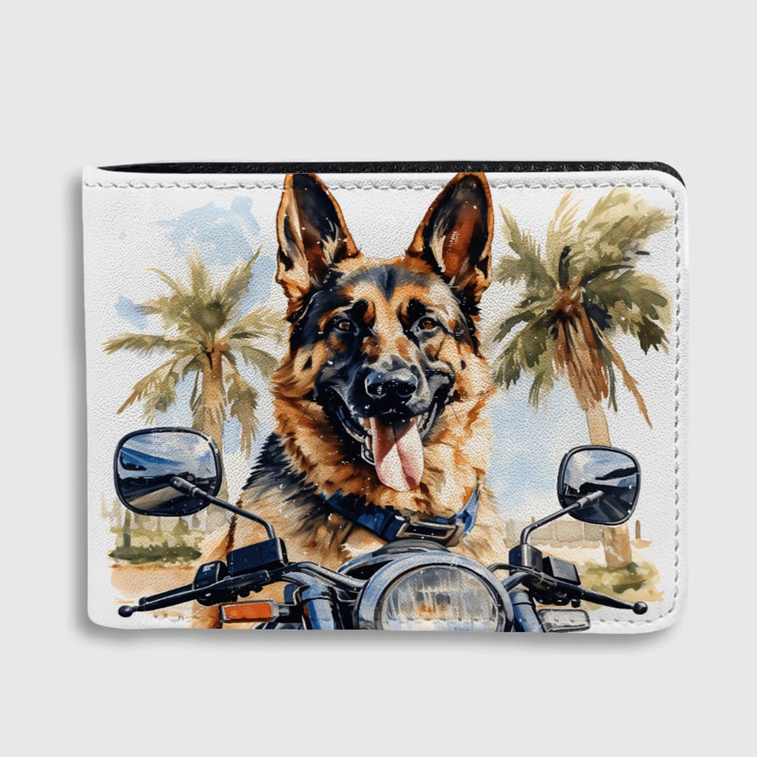 German Shepherd Motorcycle Bifold Wallet for Pet Dad Gifts - 1