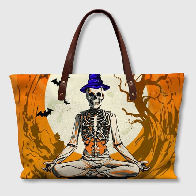 Meditating Skeleton Halloween Tote Bag for Yoga Fans Daily Use