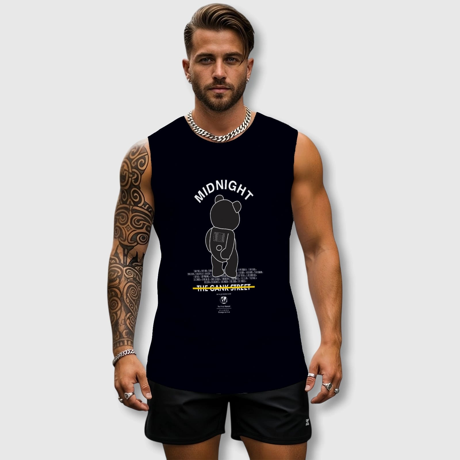 Midnight Bear Graphic Tank Top for Men Gym Casual Wear
