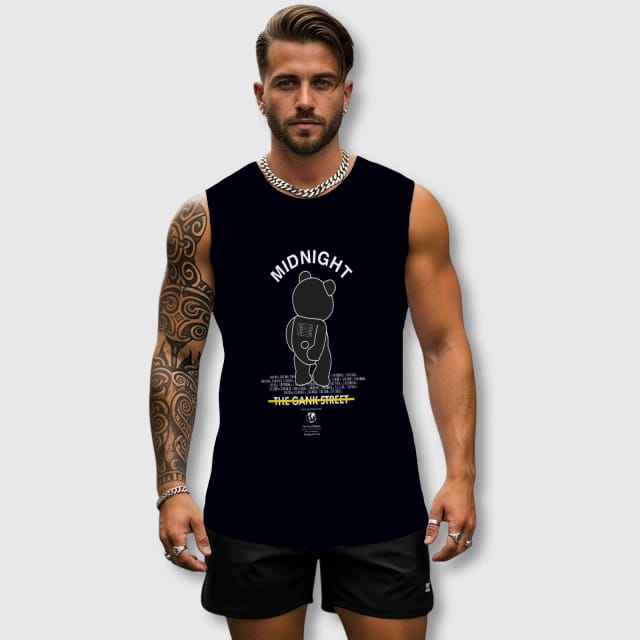 Midnight Bear Graphic Tank Top for Men Gym Casual Wear