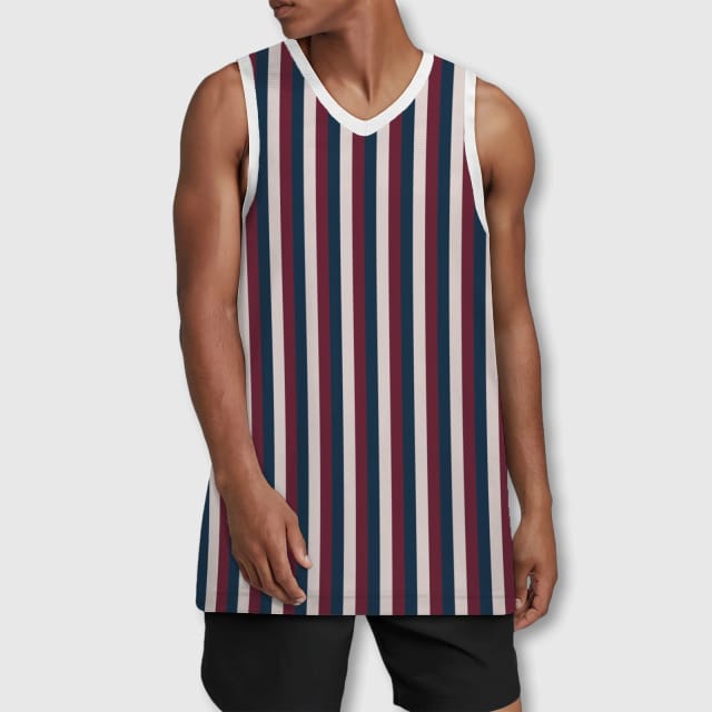 Maroon Navy Stripe Basketball Jersey for Men Sports Training