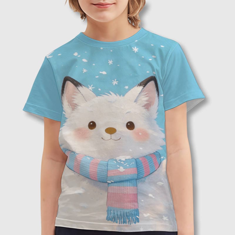 Cute Snowy Arctic Fox Kids T-Shirt for Winter Daily Use