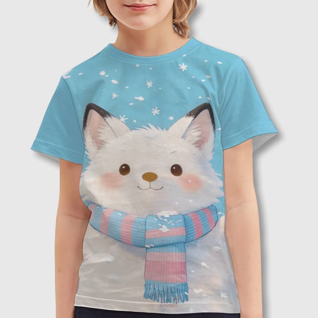 Cute Snowy Arctic Fox Kids T-Shirt for Winter Daily Use