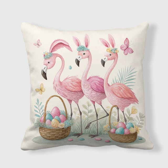 Pastel Flamingo Bunny Easter Throw Pillow for Home Gifting