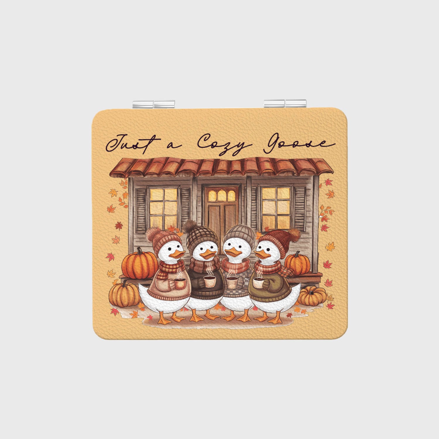 Cozy Fall Goose Pocket Makeup Mirror for Thanksgiving Goose Lover Gift