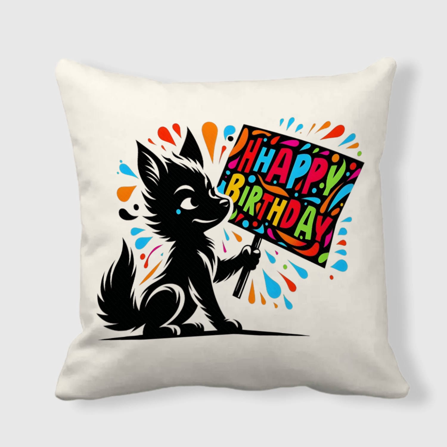 Cute Happy Birthday Dog Throw Pillow for Pet Lovers Gift