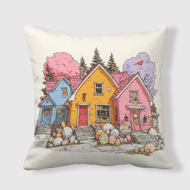Cute Easter Cottage Throw Pillow for Easter Home Decor Gift