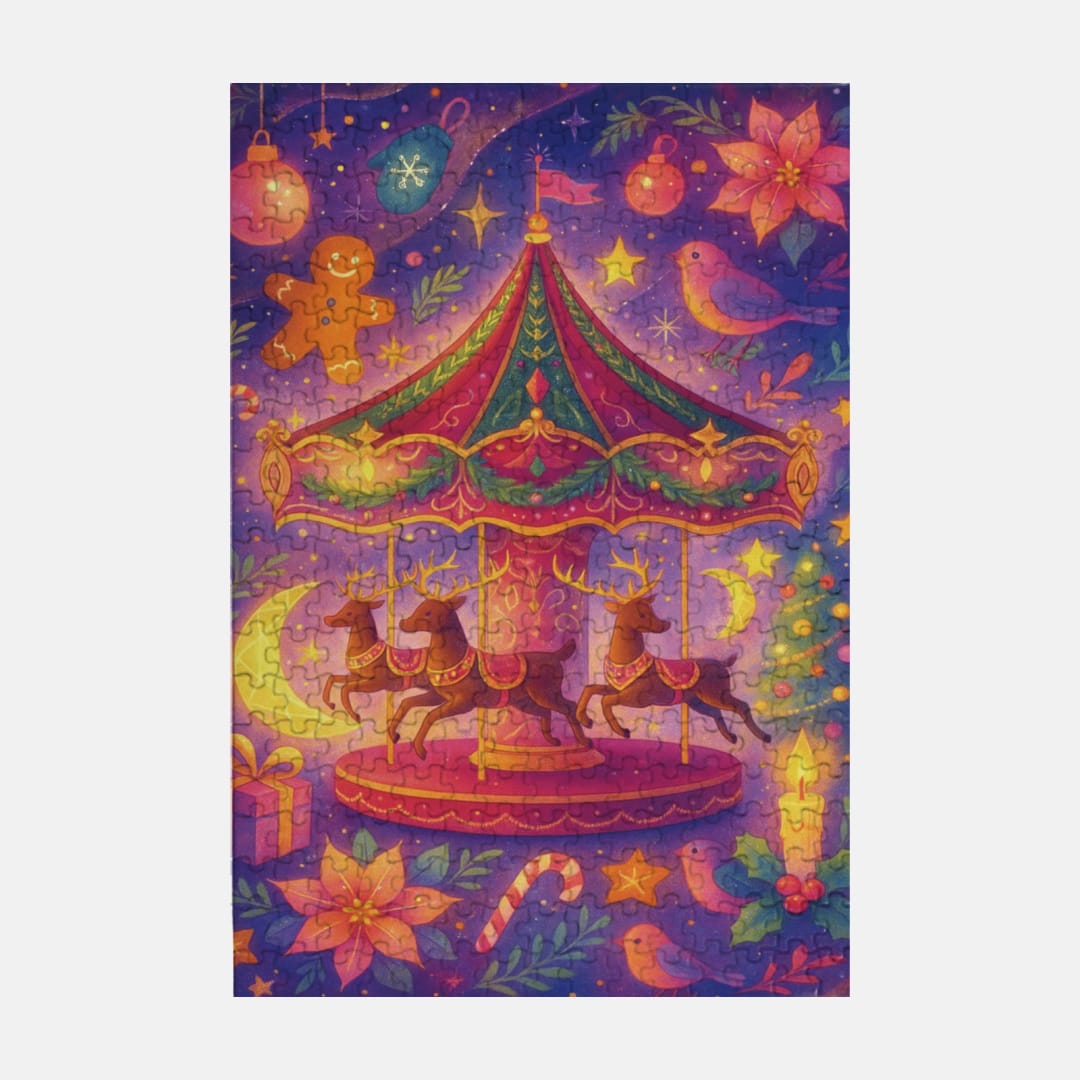 Whimsical Christmas Carousel Jigsaw Puzzle for Holiday Gifts - 1