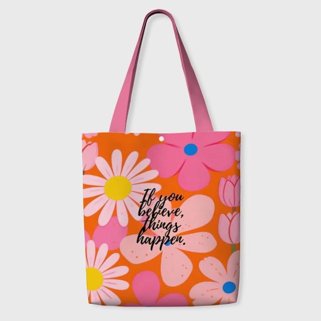 Retro Floral Motivational Quote Tote Bag for Women Daily Use