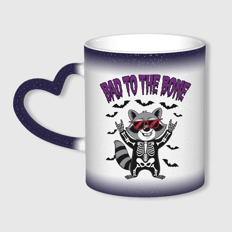 Bad to the Bone Raccoon Heart Handle Color Changing Mug for Halloween Gifts