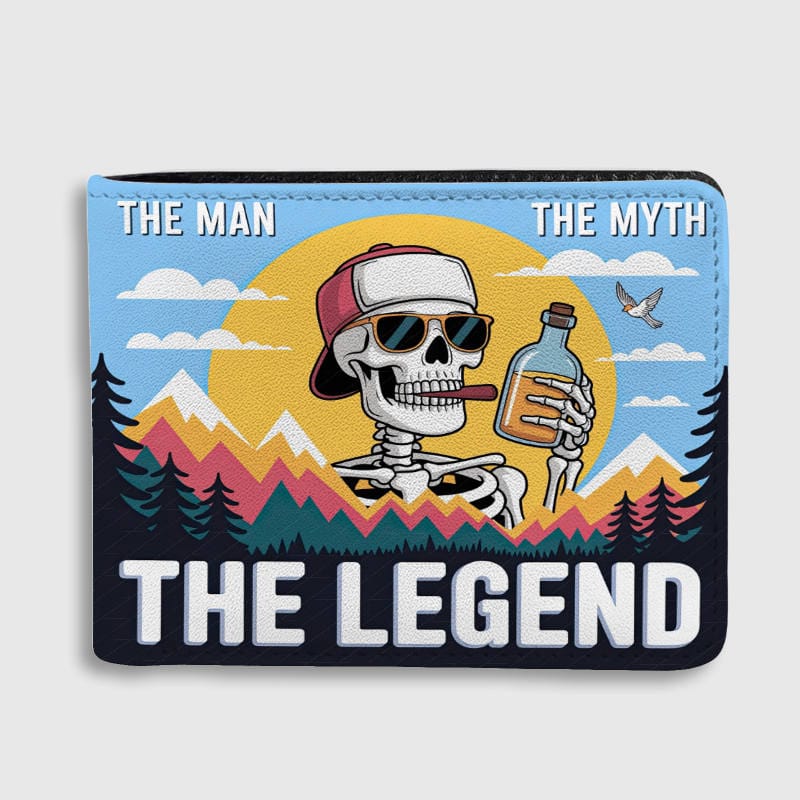The Man The Myth Legend Skeleton Bifold Wallet for Men Holiday & Birthday Gifting