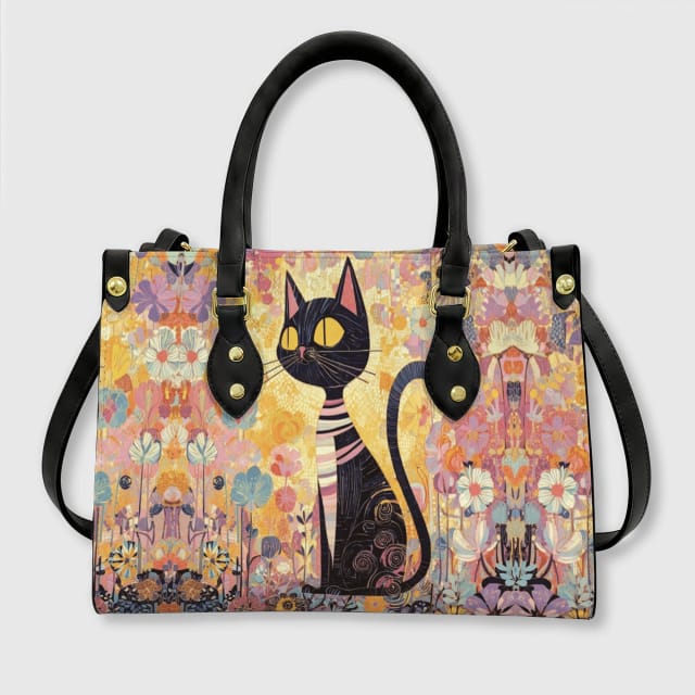 Personalized PU Leather Tote Bag (Black/White Handles)