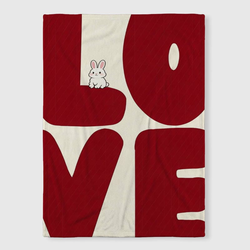 LOVE Bunny Fleece Blanket for Valentine's Day Gift