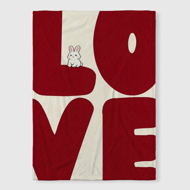 LOVE Bunny Fleece Blanket for Valentine's Day Gift