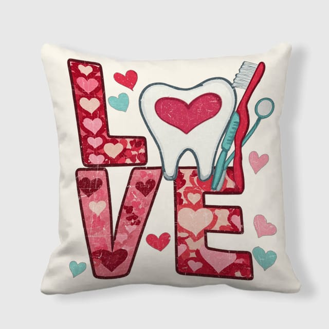Dental Love Throw Pillow for Dentist Valentine's Day Gift