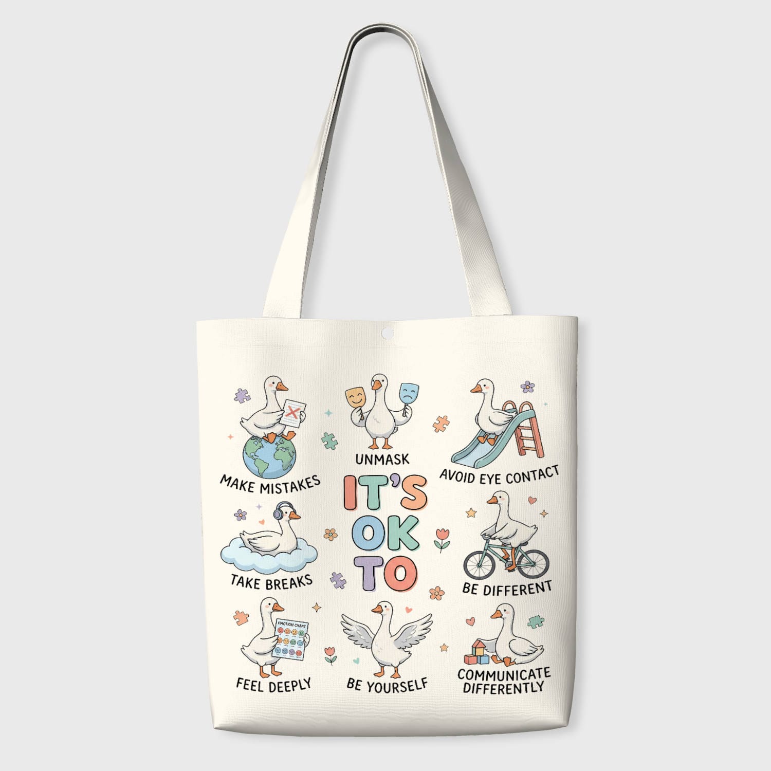 Cute Goose Affirmation Tote Bag for Friend Birthday Gift