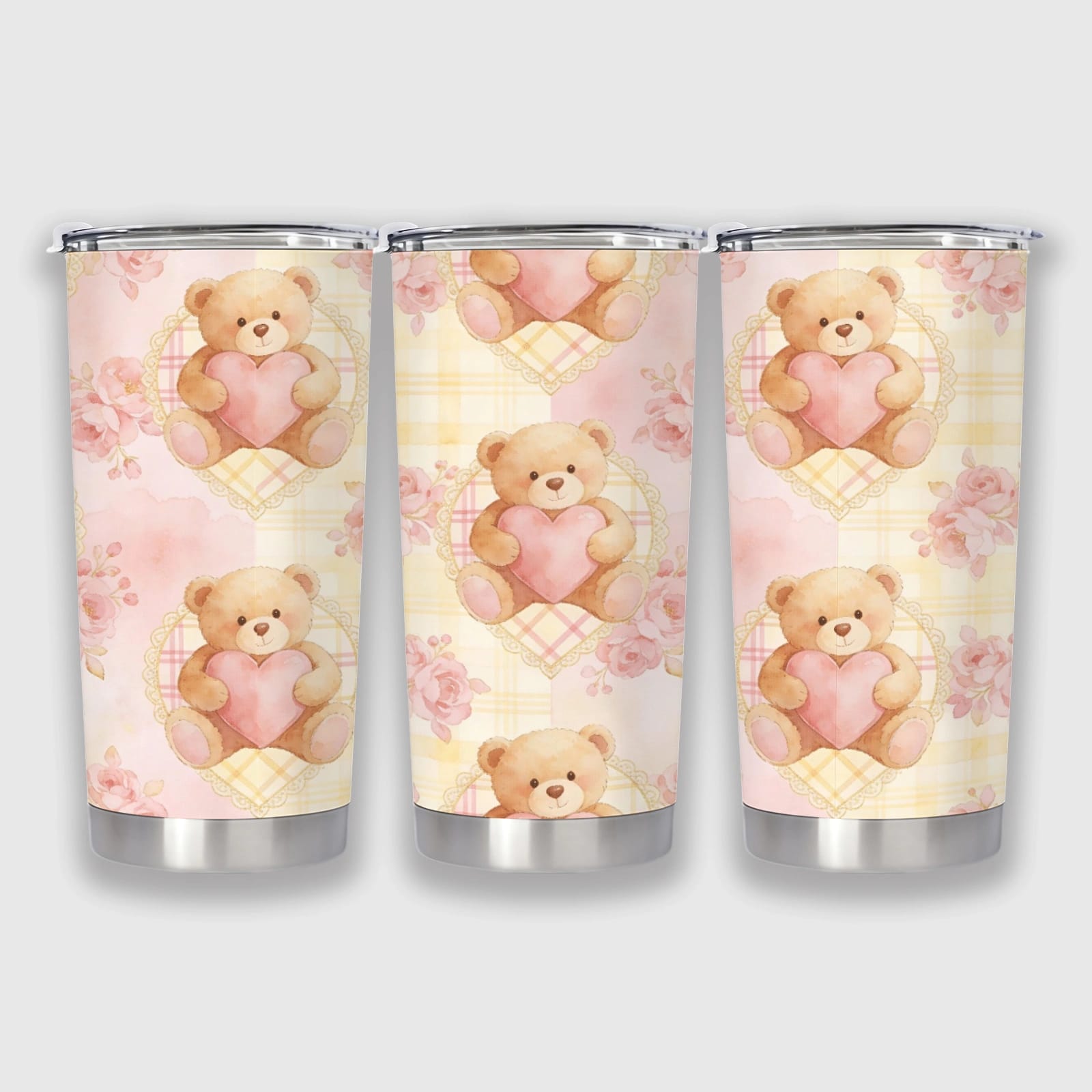 Pastel Teddy Bear Floral 20oz Insulated Tumbler for Her Gift