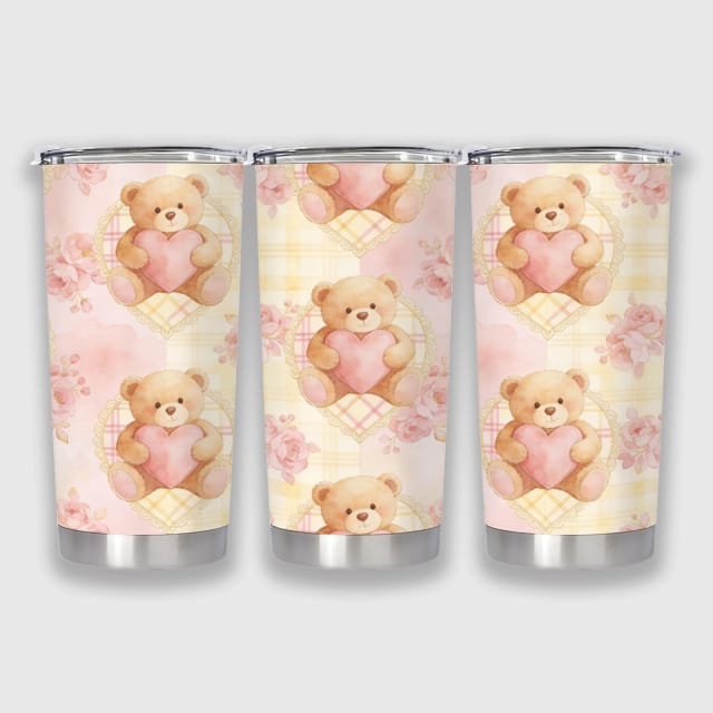 Pastel Teddy Bear Floral 20oz Insulated Tumbler for Her Gift