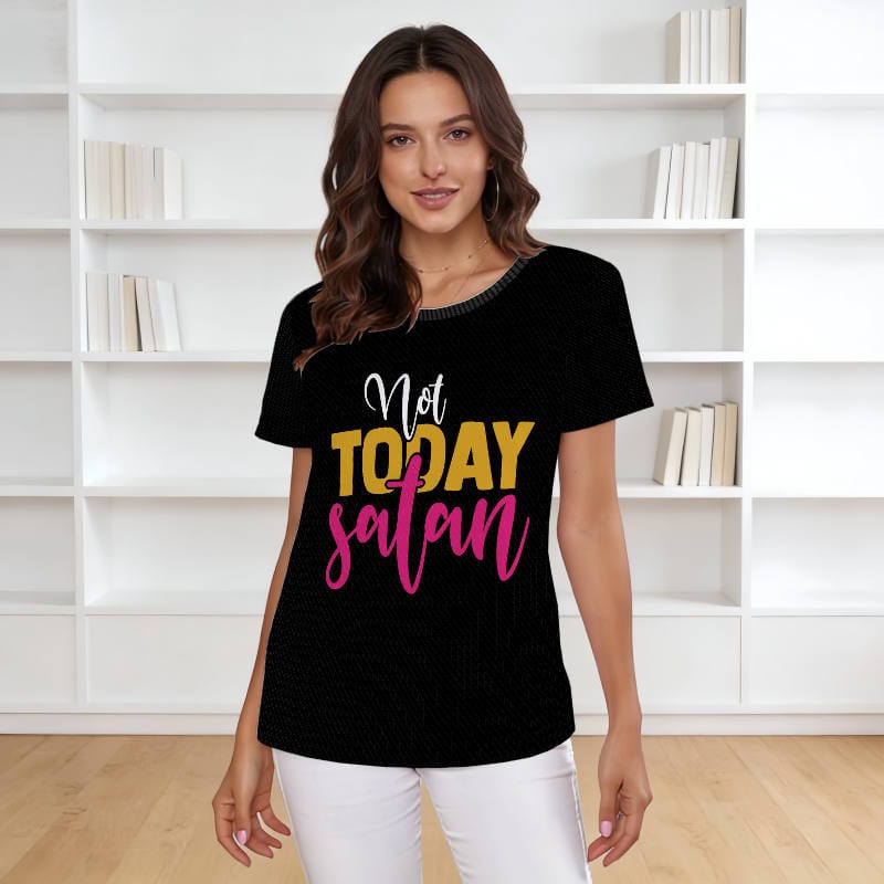 Funny 'Not Today Satan' T-Shirt for Women Daily Casual Wear