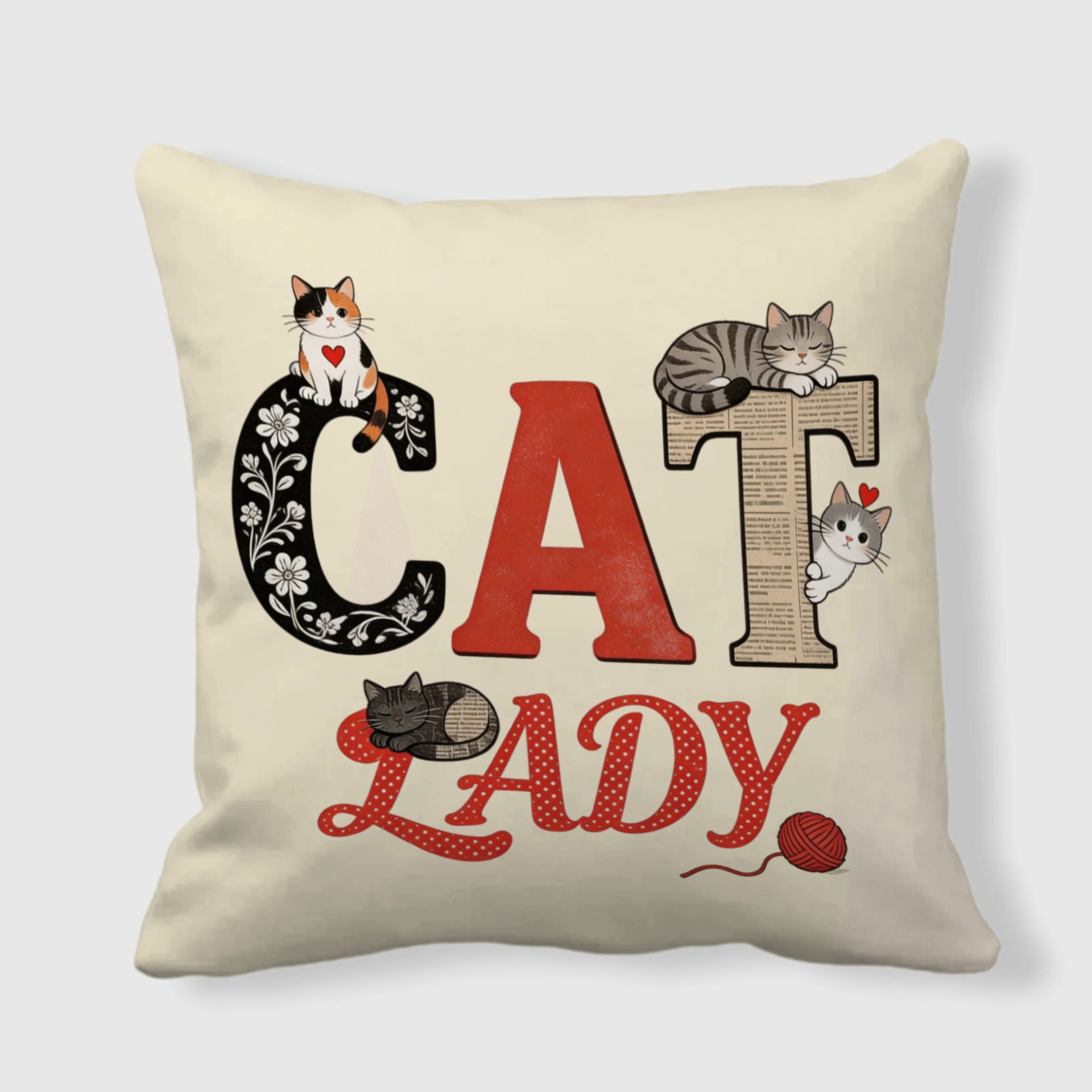 Cat Lady Decorative Throw Pillow for Cat Lovers Home Decor