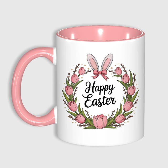 11oz Happy Easter Bunny Tulip Ceramic Mug for Holiday Gifts