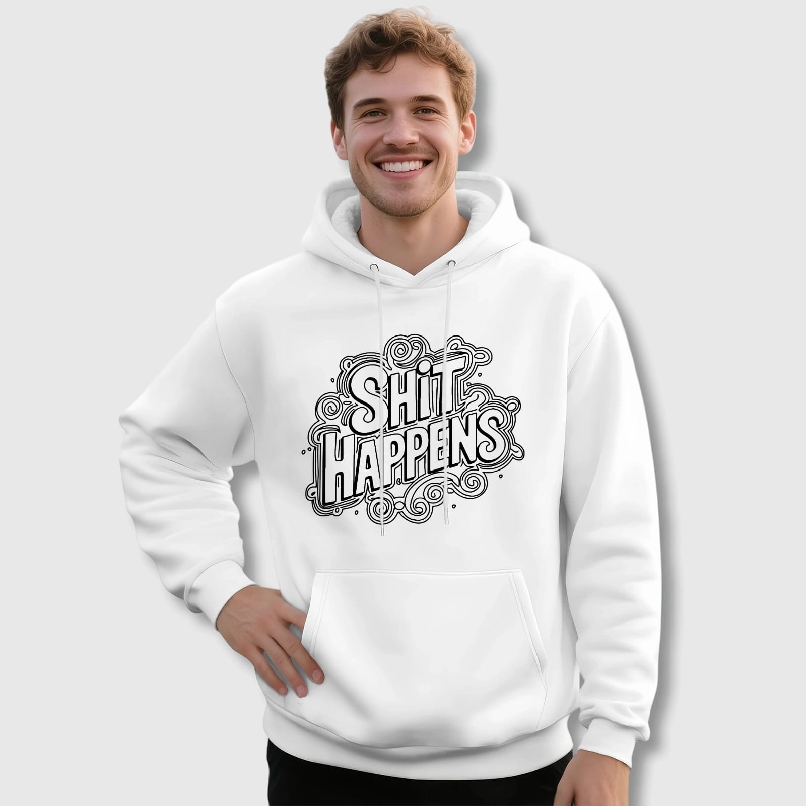 Shit Happens Funny Quote Hoodie for Men Daily Wear Gifting