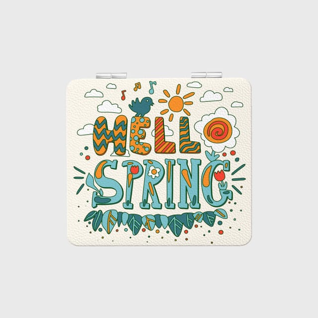 Hello Spring Boho Pocket Makeup Mirror for Her Daily Use & Gift
