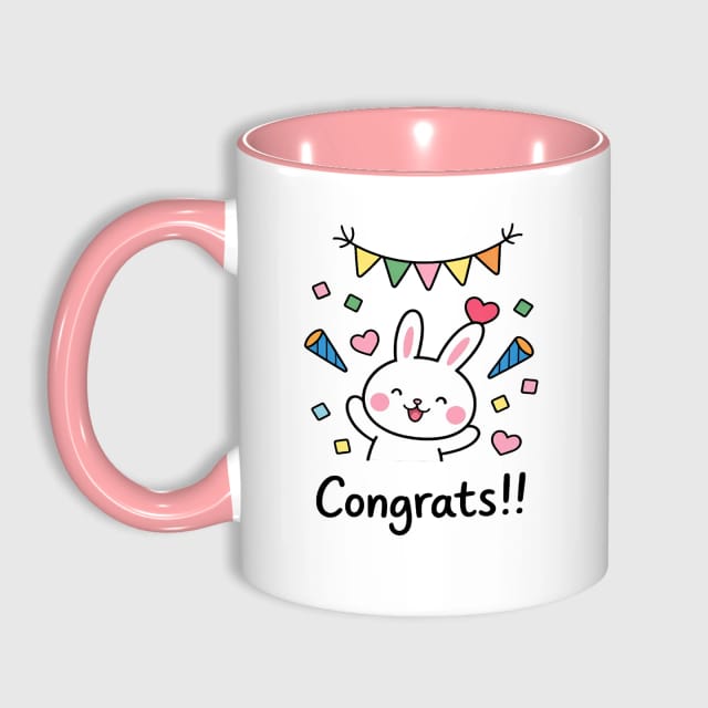 Cute Bunny Congrats Pink Accent Coffee Mug for Gifting & Daily Use