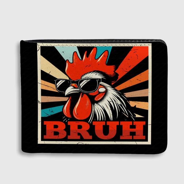 Funny Retro BRUH Rooster Bifold Wallet for Men Daily Use