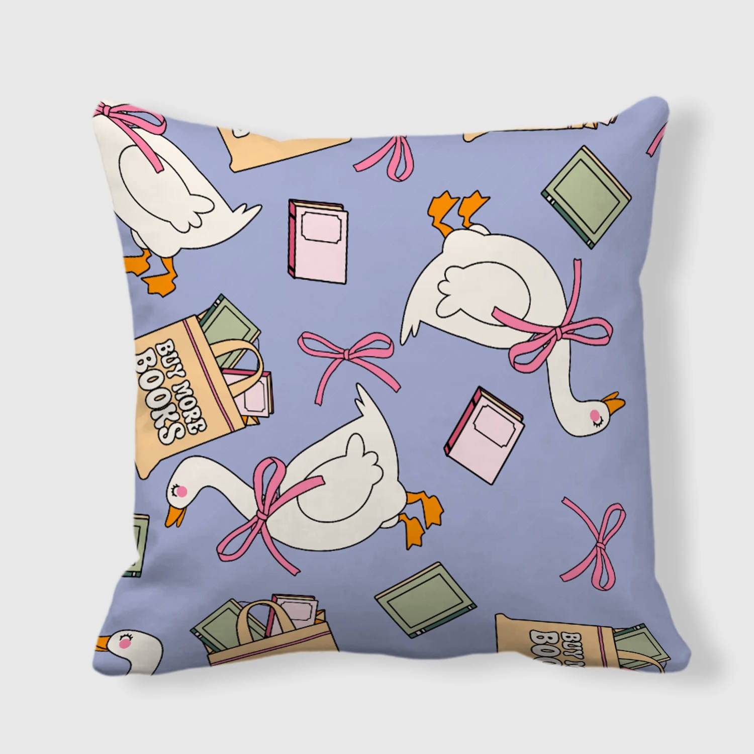 Coquette Goose Book Lover Throw Pillow for Home Decor Gifts