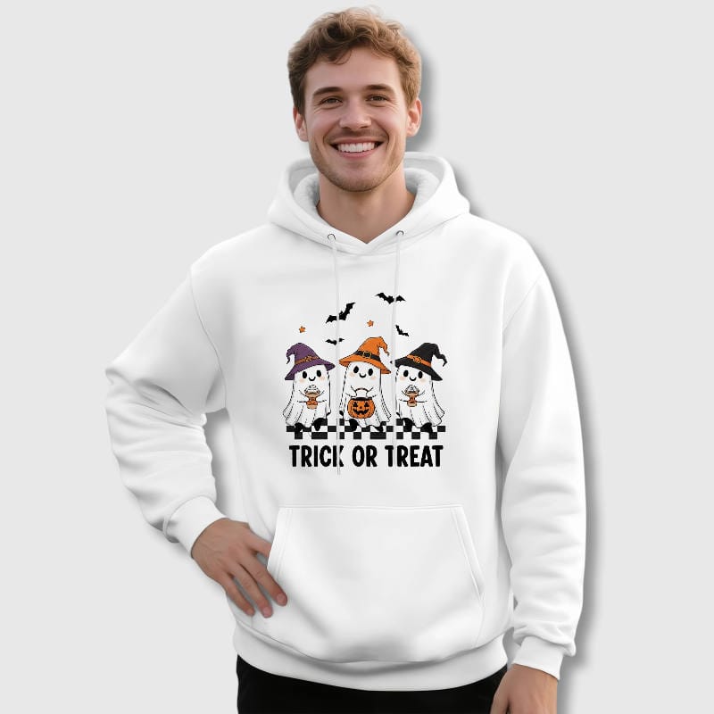 Trick or Treat Ghost Pullover Hoodie for Men Halloween Gifts