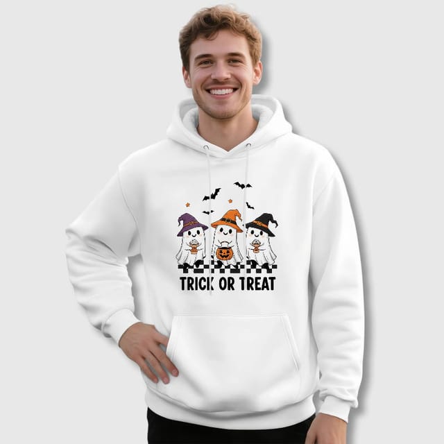Trick or Treat Ghost Pullover Hoodie for Men Halloween Gifts