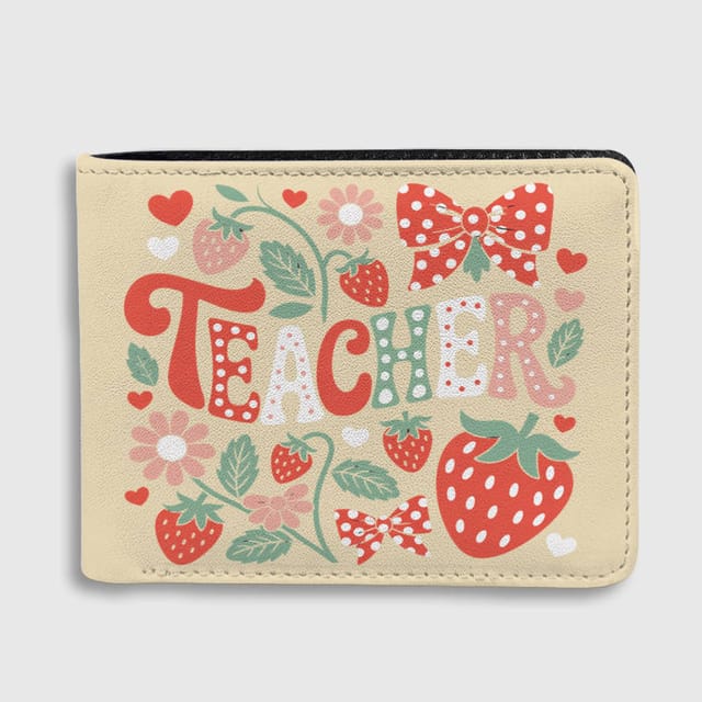 Strawberry Print Bifold Wallet Cute Teacher Appreciation End of School Year Gift