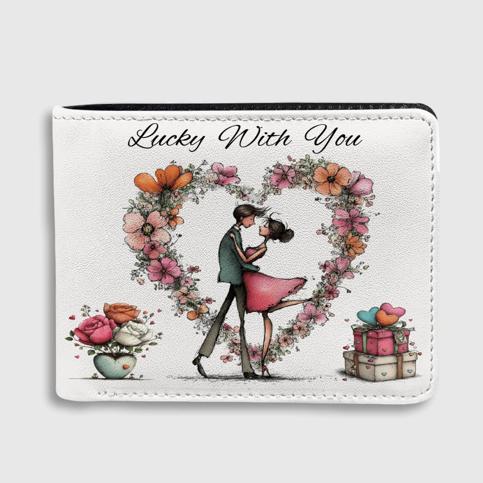 Romantic Floral Couple Bifold Wallet for Boyfriend Valentine Gift