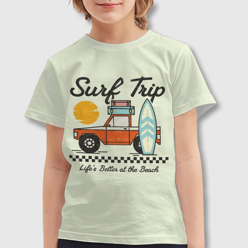 Surf Trip Beach Graphic Kids Tee for Boys Girls Summer Wear